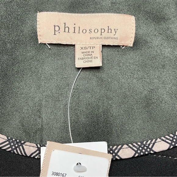 Philosophy Open Faux Leather Cropped Jacket XS Pockets Carbon Crystal Moto NEW - Picture 9 of 15